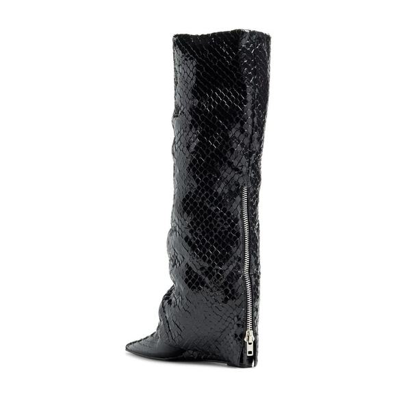 STEVE MADDEN NWT Women's Black Paley Snake Embossed Boot, Size 6 - Picture 2 of 12